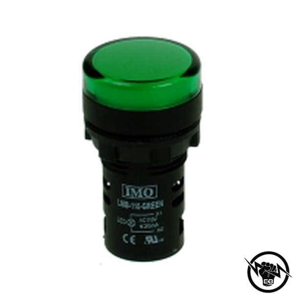 Индикатор - моноблок, монтажен отвор - Ф22, IP65, LED - 230VAC, зелен