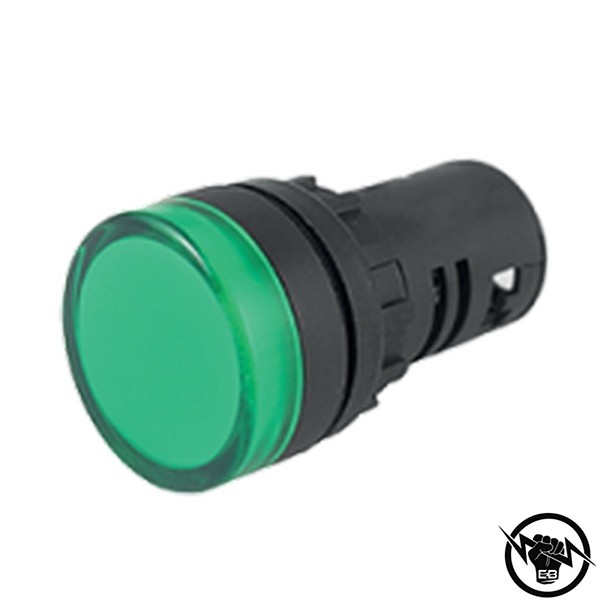 Индикатор - моноблок, монтажен отвор - Ф22, IP67, LED - 12 V AC/DC, зелен