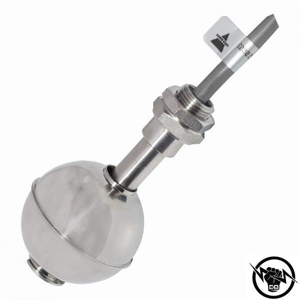 Магнитен сензор за ниво - корпус от неръждаема стомана (Ø28 x 57 mm), NO или NC (реверсивен) контакт (0.5A, 50VA), до 240 V AC или до 200 V DC, свръзване с кабел 0.3 m, раб. темп. от -10 до 120 °C, IP 67 (IP 68)