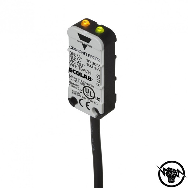 Капацитивен сензор за ниво - корпус от пластмаса (28 x 46 x 5.5 mm), Обхват: 10 mm, изход PNP - NO или NC, захранване 10 - 30 V DC, свръзване с кабел 2 m, раб. темп. от -20 до 80 °C, IP 68