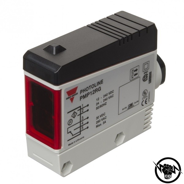 Фотоелектрически ретро-рефлекторен сензор с поляризация - корпус от пластмаса (68 x 71 x 25 mm), Обхват: 12 m, изход реле - NO/NC, захранване 12 - 240 V DC, 24 - 240 V AC, свръзване с клеморед, раб. темп. от -25 до 55 °C, IP 67, тестов вход