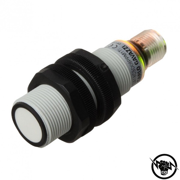 Ултразвуков сензор - корпус от пластмаса (M18 x 54.9 mm), Обхват: 800 mm, изход аналогов: 4...20 mA, захранване 10 - 30 V DC, свръзване с кабел 2 m, раб. темп. от -20 до 60 °C, IP 67, функция за обучение