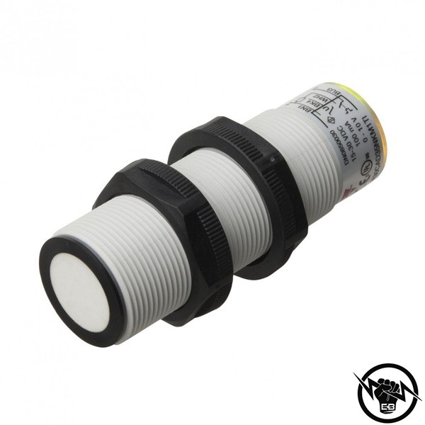 Ултразвуков сензор - корпус от пластмаса (M30 x 89.5 mm), Обхват: 3.5 m, изход NPN: 2 NO, захранване 12 - 30 V DC, свръзване с кабел 2 m, раб. темп. от -20 до 70 °C, IP 67, функция за обучение